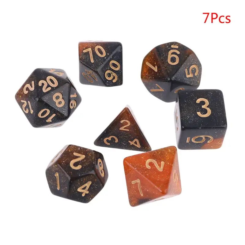 

7 шт./компл., Dichromatic D4 D6 D8 D10 D12 D20, многогранные циферблаты, настольные игры