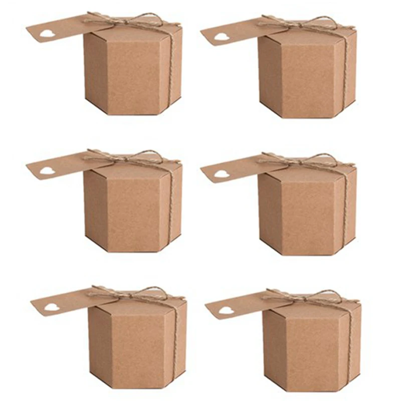 

100 Pcs Hexagonal Carton Kraft Paper Candy Box Packaging Candy Box Small Gift Box,Wedding Gift Box