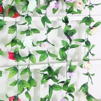 2 3m artificial roses flowers rattan string vine with green leaves for home decoration hanging garland party wedding decor 1pcs