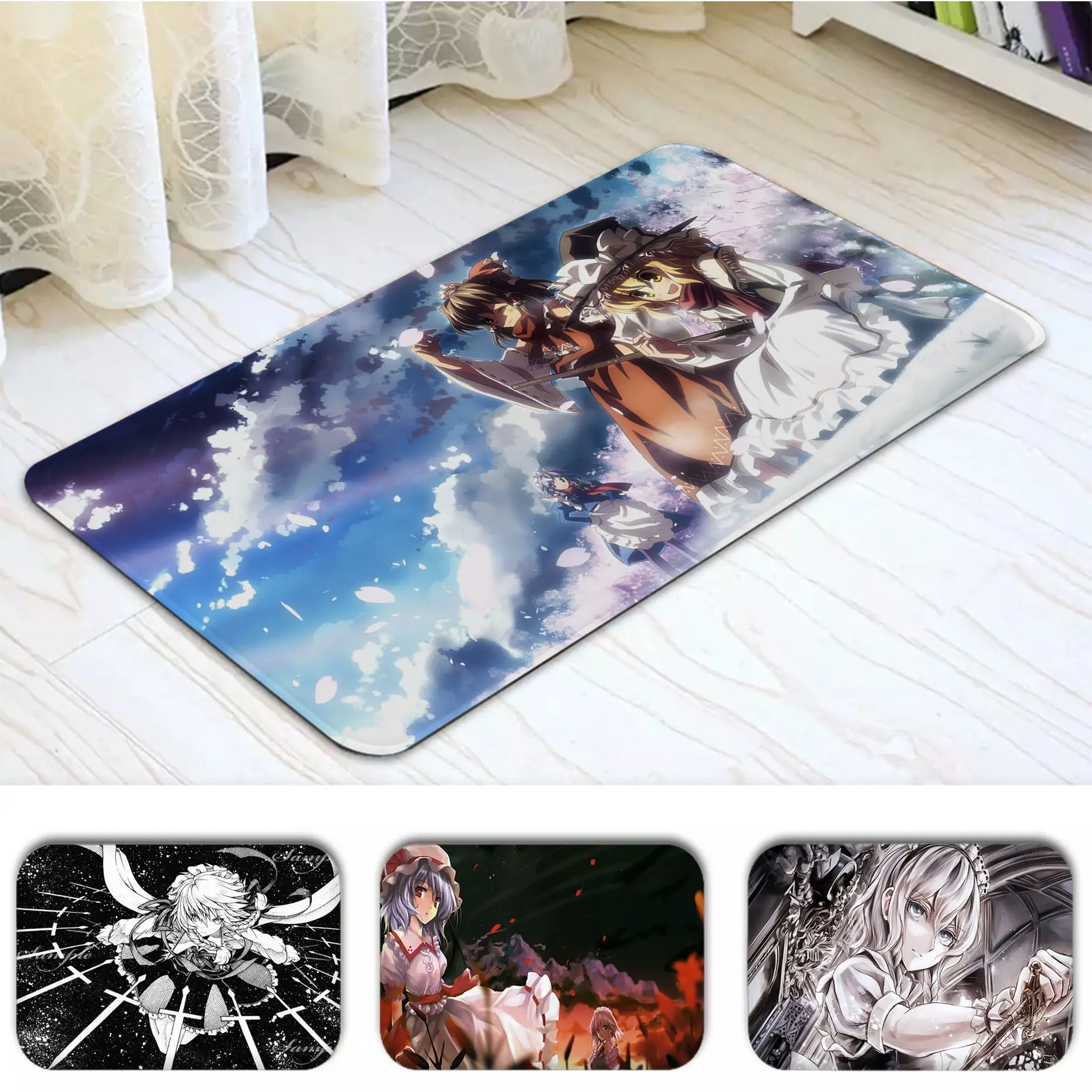

Sakuya Izayoi anime Printed Flannel Floor Mat Bathroom Decor Carpet Non-Slip For Living Room Kitchen welcome Doormat