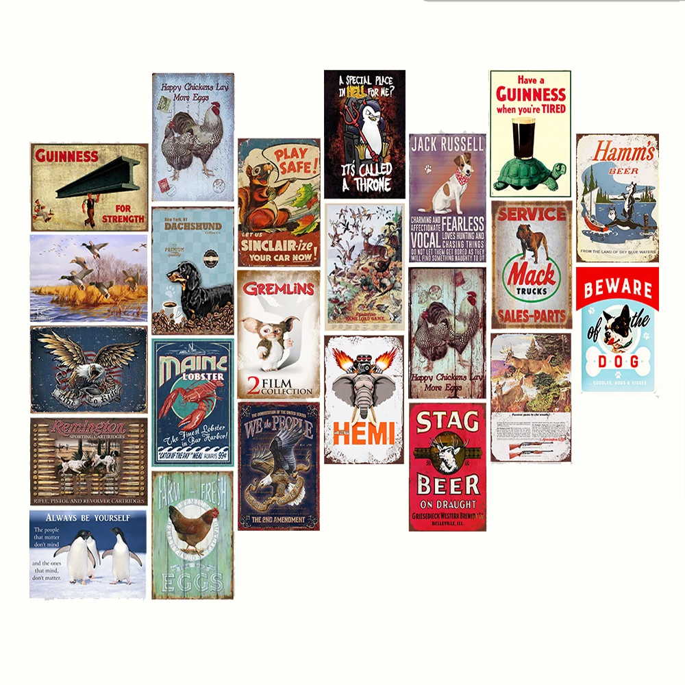 

Vintage Retro Animal Cock Dog Metal Tin Sign Plate Shabby Poster Wall Sticker Farm Plate Metal Wall Art Poster Bar Club Pub Home