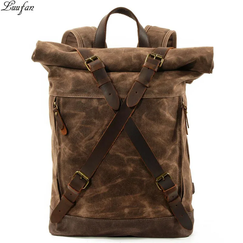 Luufan Холщовый кожаный мужской рюкзак подходит для 15 &quotноутбука большой