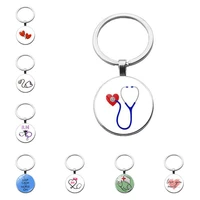 nurse medical syringe stethoscope image dome glass keychain key ring pendant