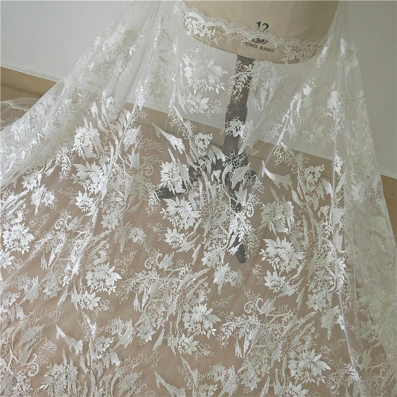 Все цветы Вышитые Тюль Кружева 1 ярд Блестки свадебное платье кружевной ткани