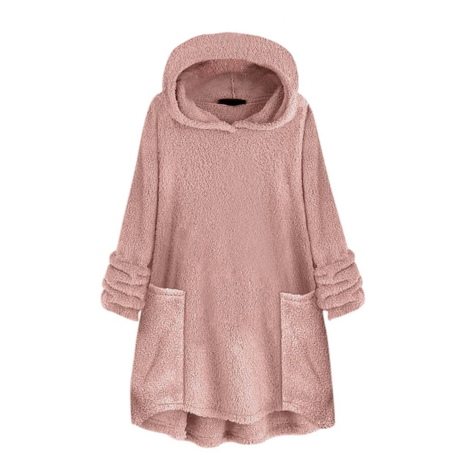 

Women hooded plush top sweatshirt Coat Fleece Solid Color Cat Ear Plus Size Loose Autumn Hoodie Pocket Jackets Top Blouse #40