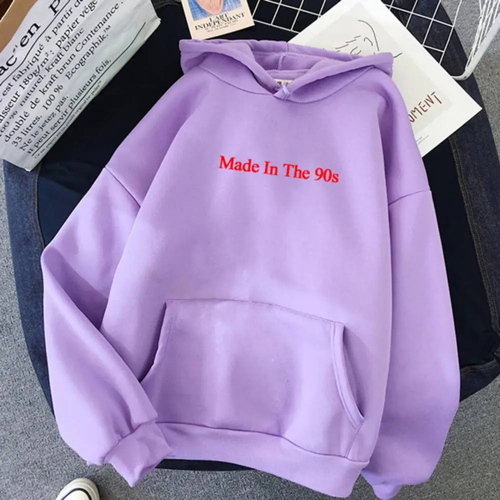 Cool Oversized Women Hoodies Made In The 90s Letter Print Sweatshirt Womens Autumn Winter Warm Streetwear Pullovers Thick Hoodie