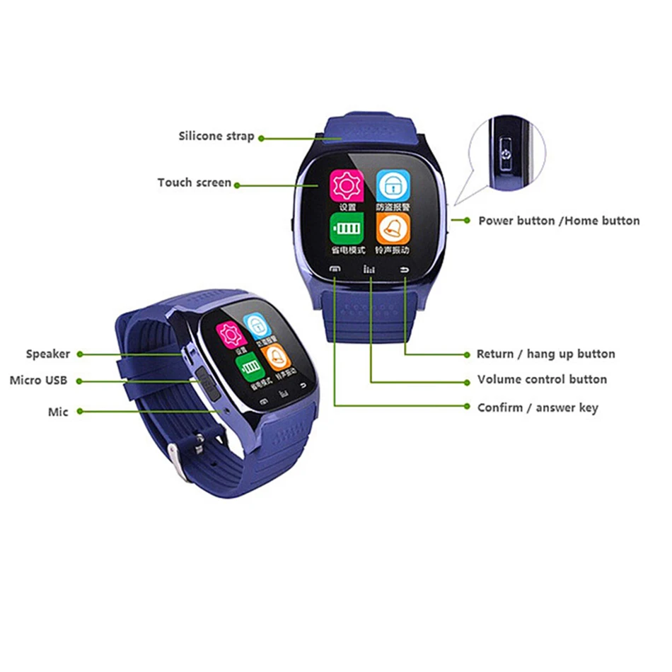 

IOS Music M26 Bluetooth Player Watch Smart Smartwatches Epacket Waterproof LED Pedometer For Apple With Android Smart Phone 1pcs