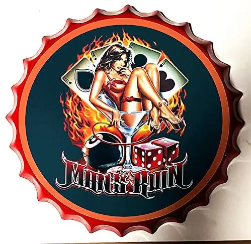 

Royal Tin Sign Bottle Cap Metal Tin Sign Hot Girl Billiards Poker Diameter 13.8 inches, Round Metal Signs for Home and Kitchen