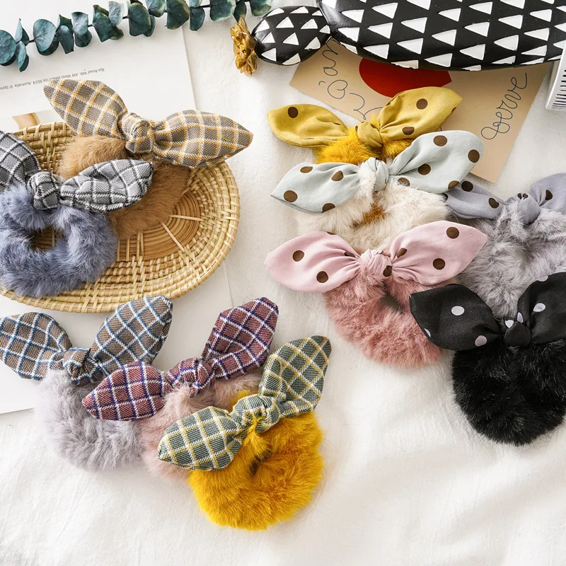 Резинки для волос в Корейском стиле женские милые эластичные ленты горошек