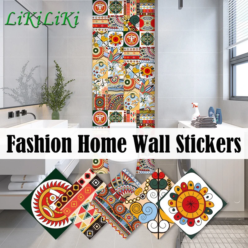 

Thick Self Adhesive Kitchen Wall Tiles Stickers Aboriginal Style Floor Sticker Waterproof Matte Ground Wallpaper Home Decoration