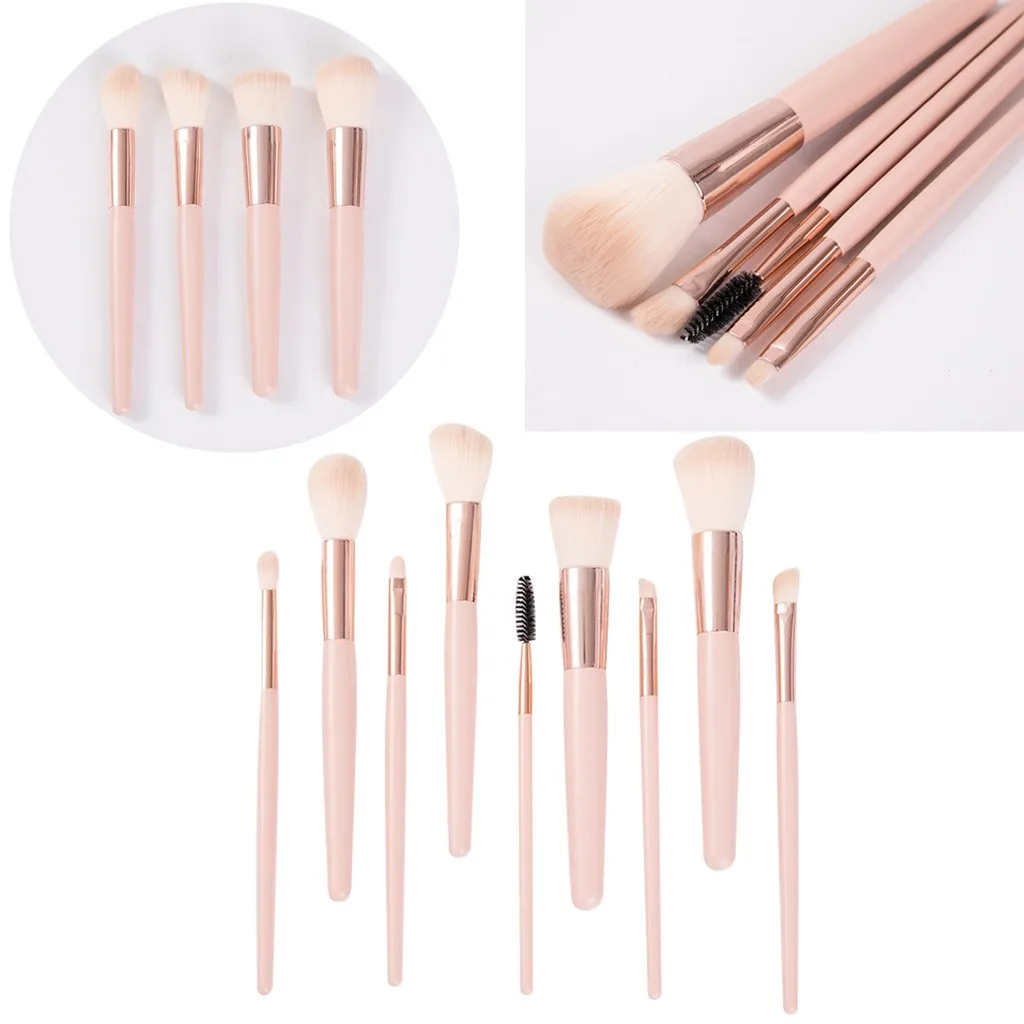 9 шт./лот набор кистей для макияжа розовая основа косметика тени век щетка ресниц