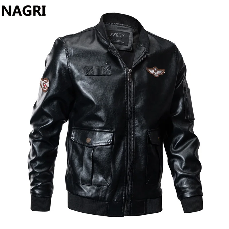 Мужская кожаная куртка куртка-пилота в стиле милитари из искусственной кожи для