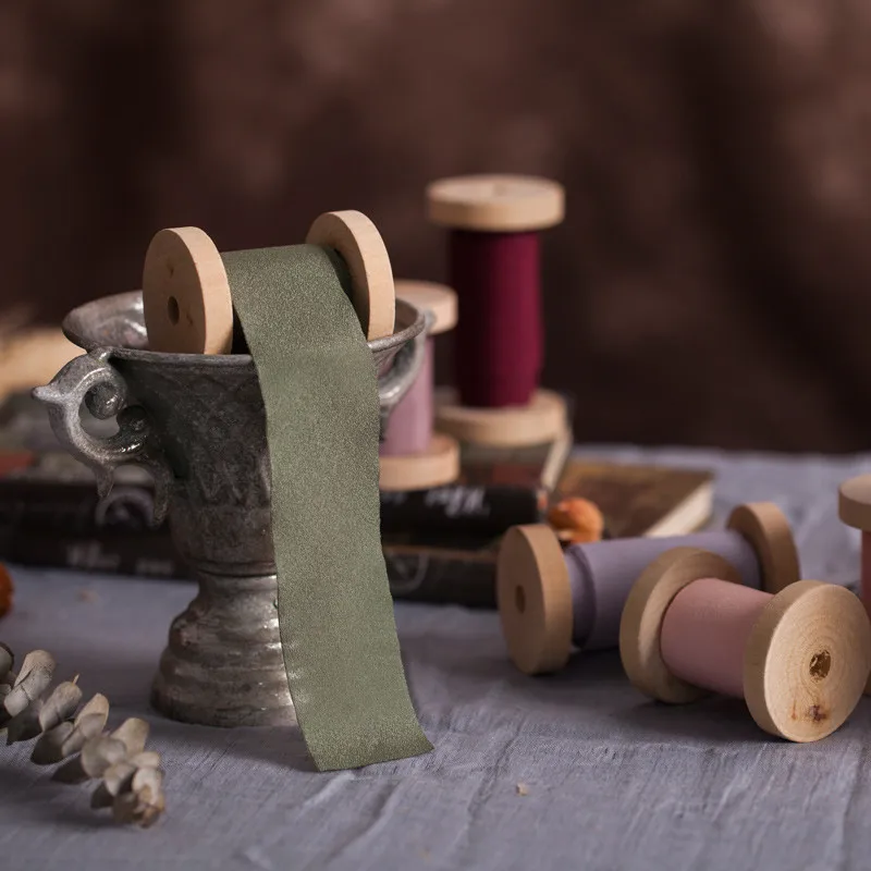 Шелковая лента с деревянной катушкой 3 7 см x 2 м|Ленты для шитья| |