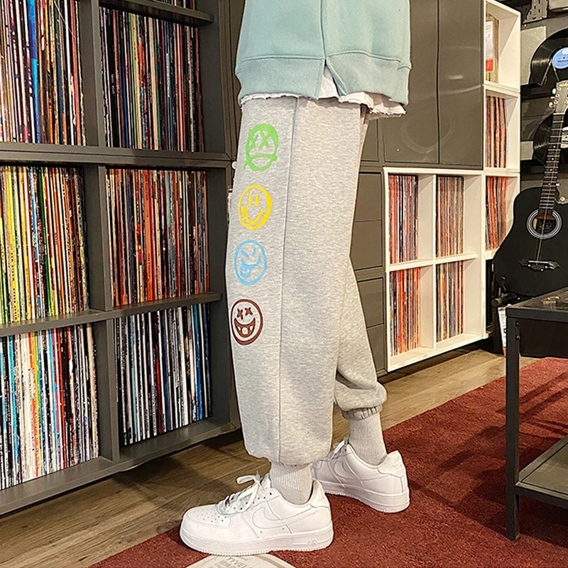 Модные мужские винтажные потертые брюки в стиле хип хоп с принтом смайлика