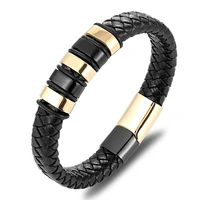 tyo new punk men women leather bracelet braided handmade charm stainless steel magnetic clasp bangles jewelry gift