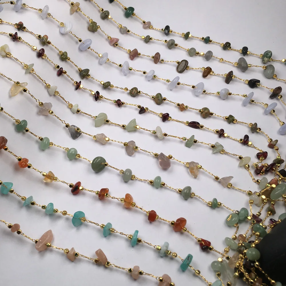 

1 Meter Semi-precious Copper Chain Gravel Stone Beads Chains for Jewelry Making DIY Necklace Bracelet Anklet Accessories