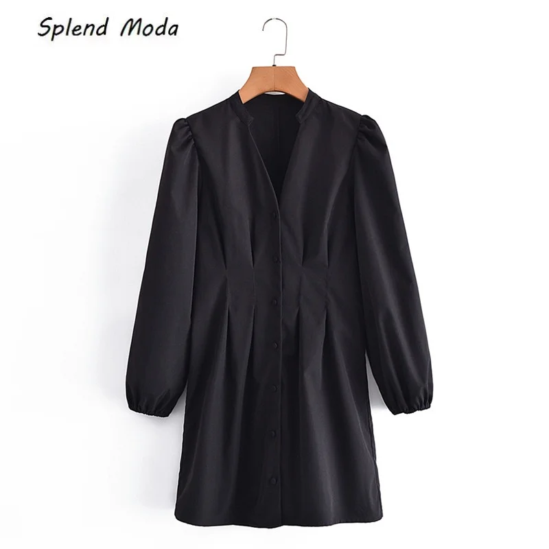 

Женское платье-мини с длинным рукавом и V-образным вырезом