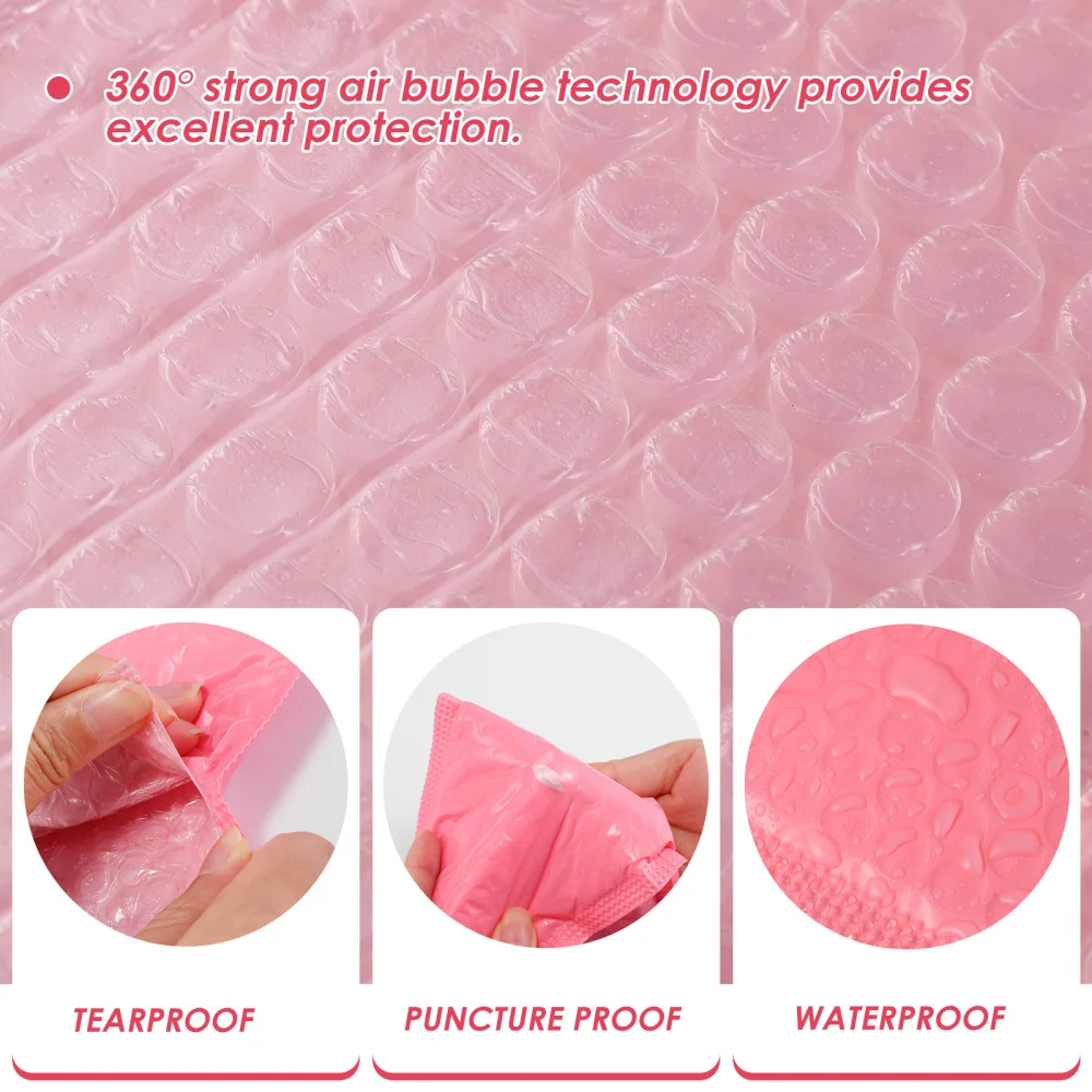 

NUOBESTY 50pcs Waterproof Bubble Mailers Padded Envelopes Bags Shockproof Bubble Wrapping Envelope (Pink, 15x11cm)