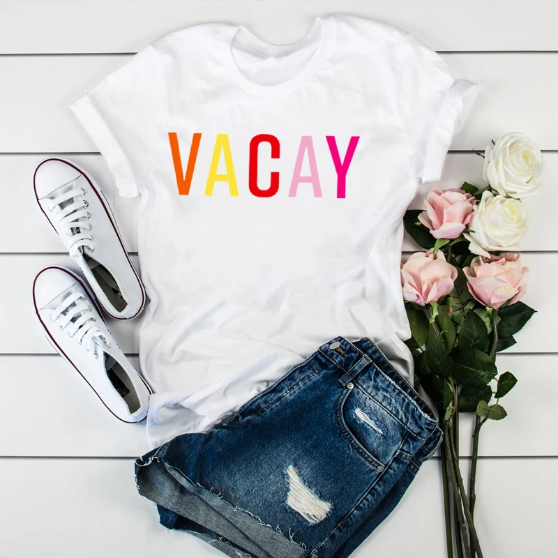 Женская одежда для путешествий с буквенным принтом Vacay топы женщин женская
