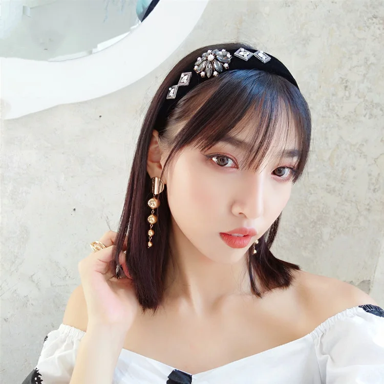 Новый дизайн ободок для волос с кристаллами и цветами черный бархатные ободки