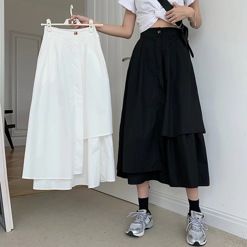 

2021 Summer New Simple Solid Color High Waist Slimming Casual A-line Skirt Street Style Hip Hop Women Long Skirt Free Shipping