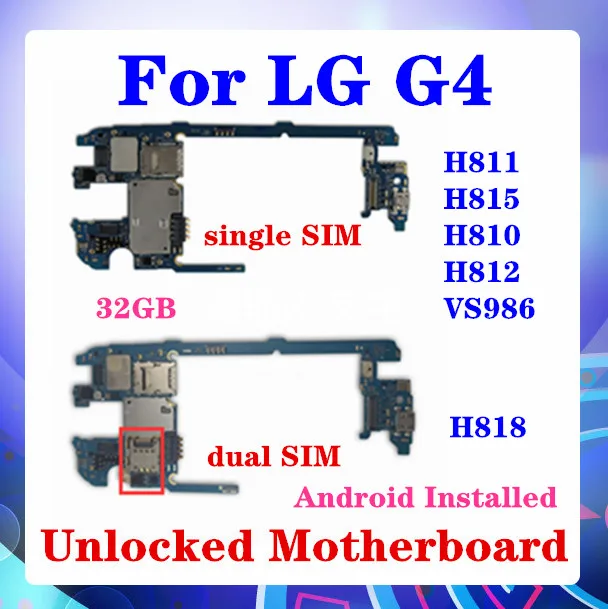 Для LG G4 материнская плата H815 H811 H810 H812 VS986 H818(2 SIM) Материнская Android OS установка