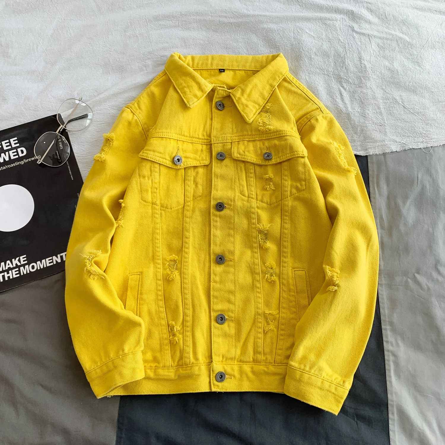 Куртка мужская джинсовая с отложным воротником простой облегающий пиджак из