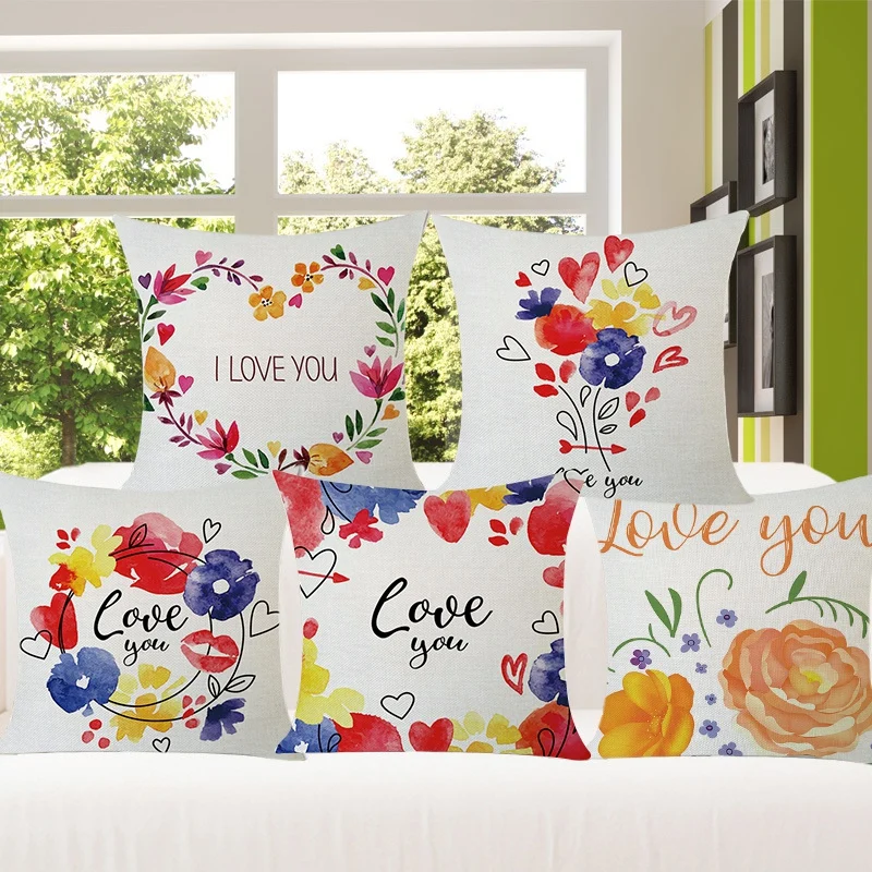 

4 Linen Pillowcases With Love As A Set, Decorated Room, Living Room, Office, Car, Size 18*18in(45*45cm) Home Decorations