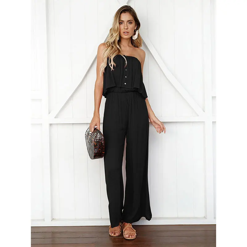 Женский комбинезон 2020 летний свободный однотонный с широкими штанинами и