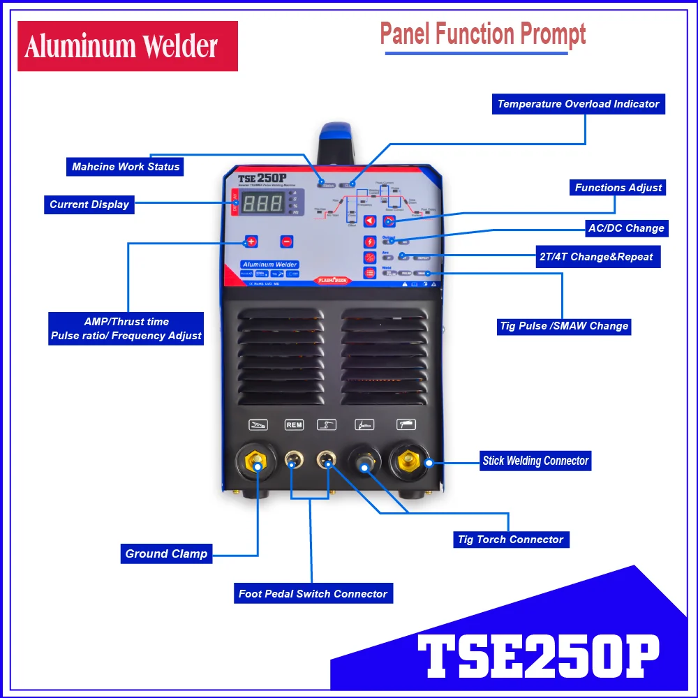 

PLASMARGON Aluminum Tig Welding 250A AC DC Pulse Welds Argon Arc Gas Welder Semi-automatic Equipment 220v