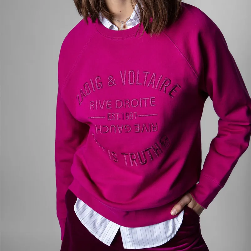 Женские красные толстовки с круглым вырезом 100% хлопок вышивка буквами свободный