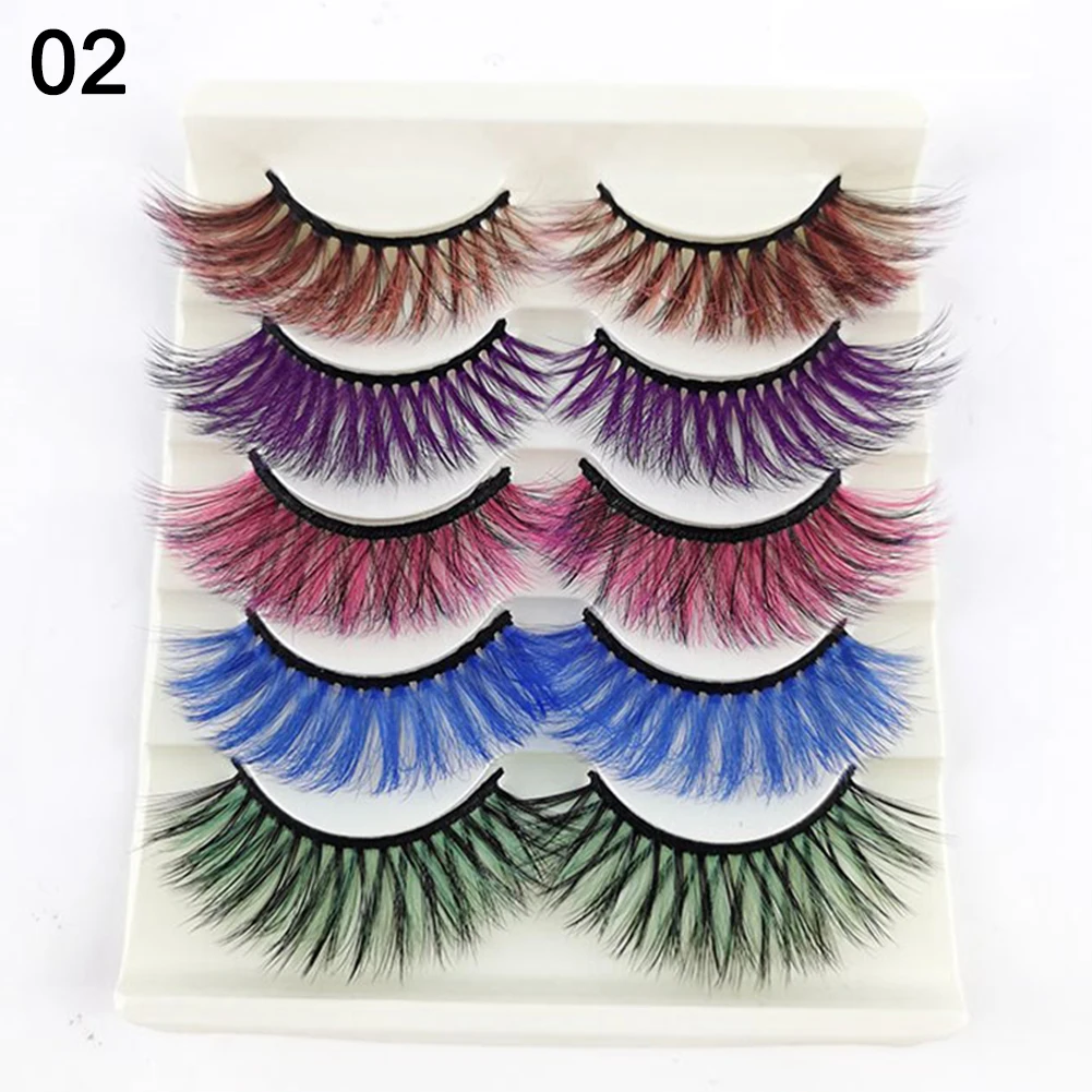 

5 Pairs Colorful False Eyelashes Natural Long Thick Fluffy Faux Mink Lashes Extension Makeup Tools Cosplay Fake Eyelash Make up