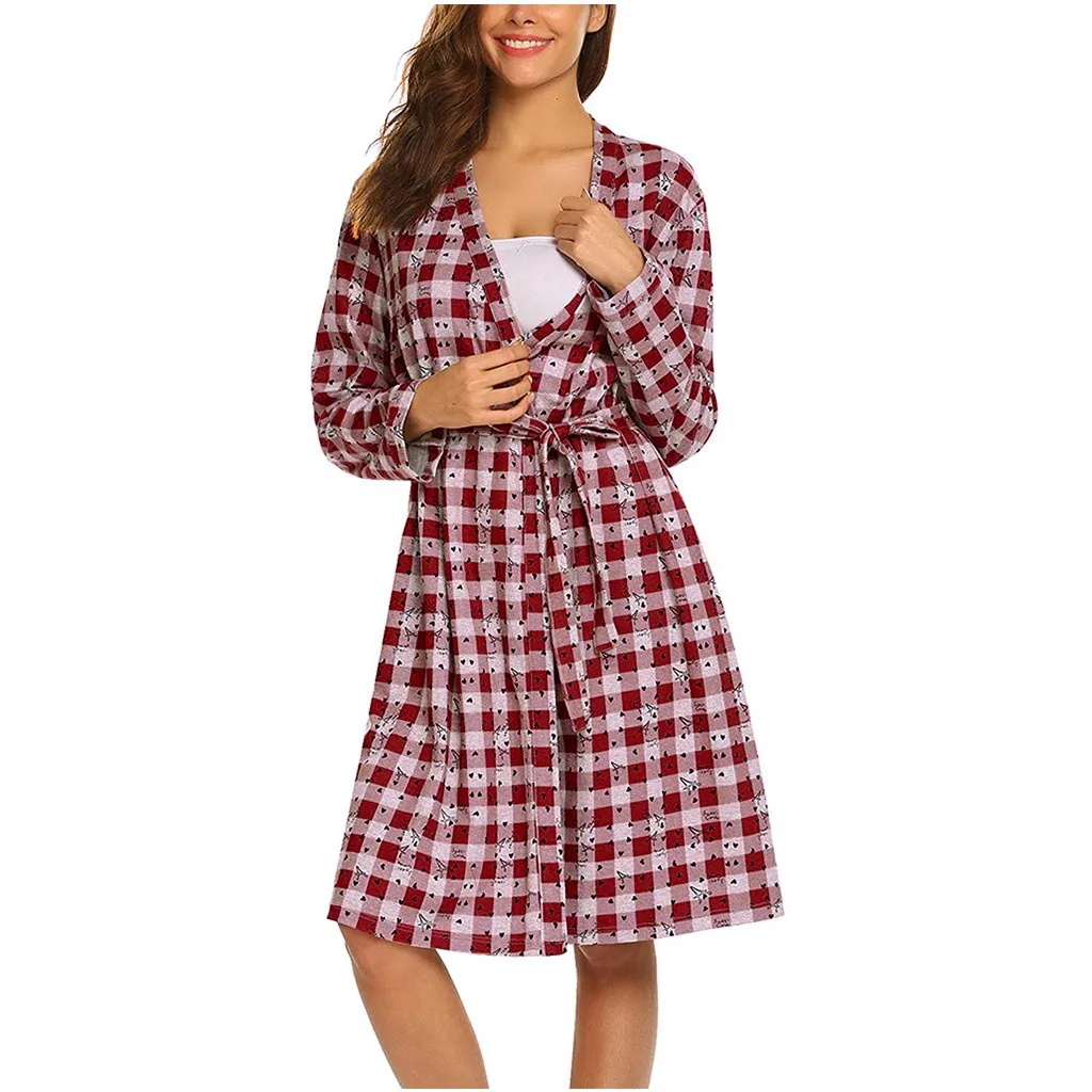 Клетчатая ночная рубашка для беременных женщин сорочка размера плюс мягкая