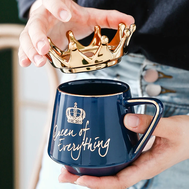 

Queen of Everything Mug With Crown Lid and Spoon Ceramic Coffee Cup Gift for Girlfriend Wife C66