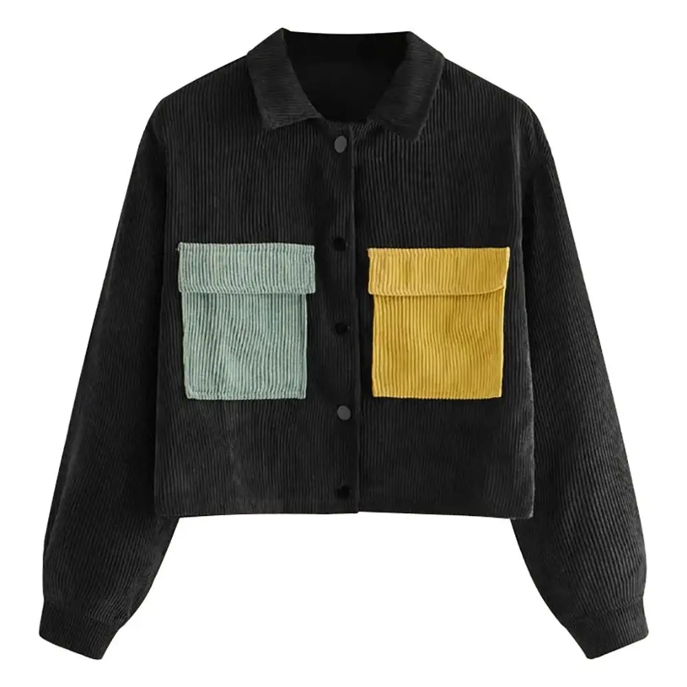 Новая весенняя Вельветовая куртка для женщин модное контрастное пальто с