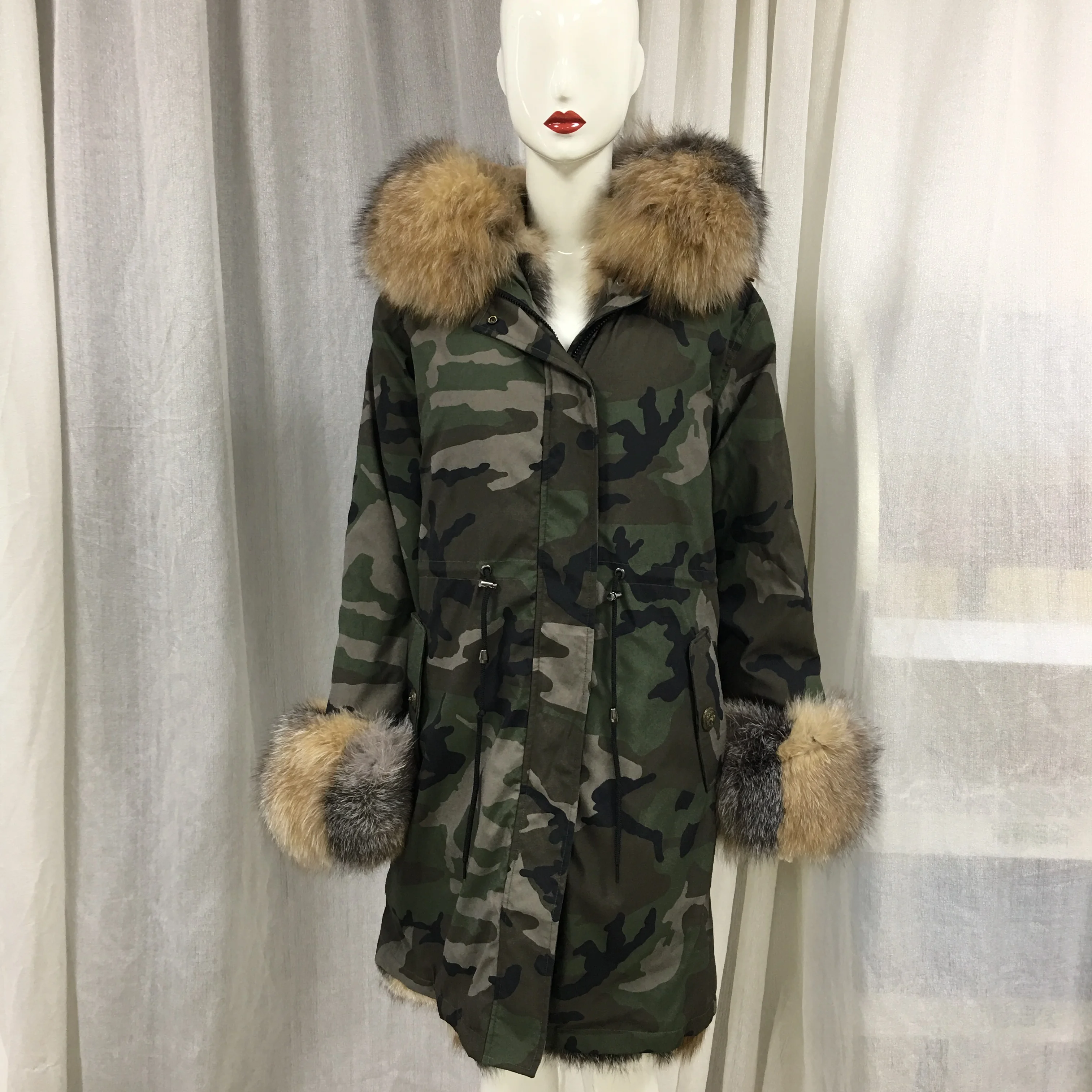 Army falge army green специальный дизайн с лисьим мехом зимняя новая коллекция меховые пальто