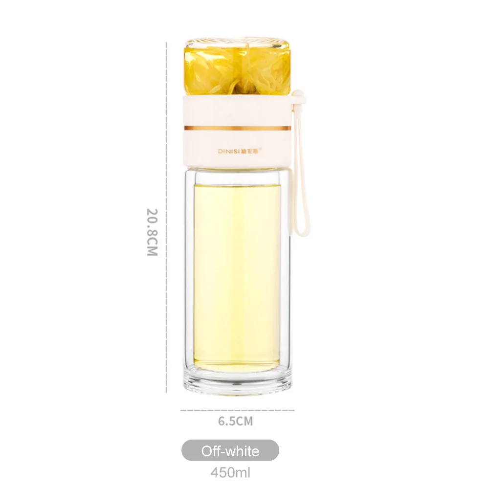 

300ML Portable Double Wall Borosilica Glass Tea Infuser Bottle Of Water With Lid Filter Automobile Car Cup Creative Gift Tumbler