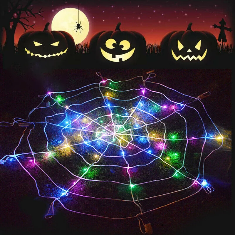 

30 LED Spider Web String Lights Battery Operated Colorful Halloween Ornament Lamp High Quality Home Garden Party Decoration Ligh