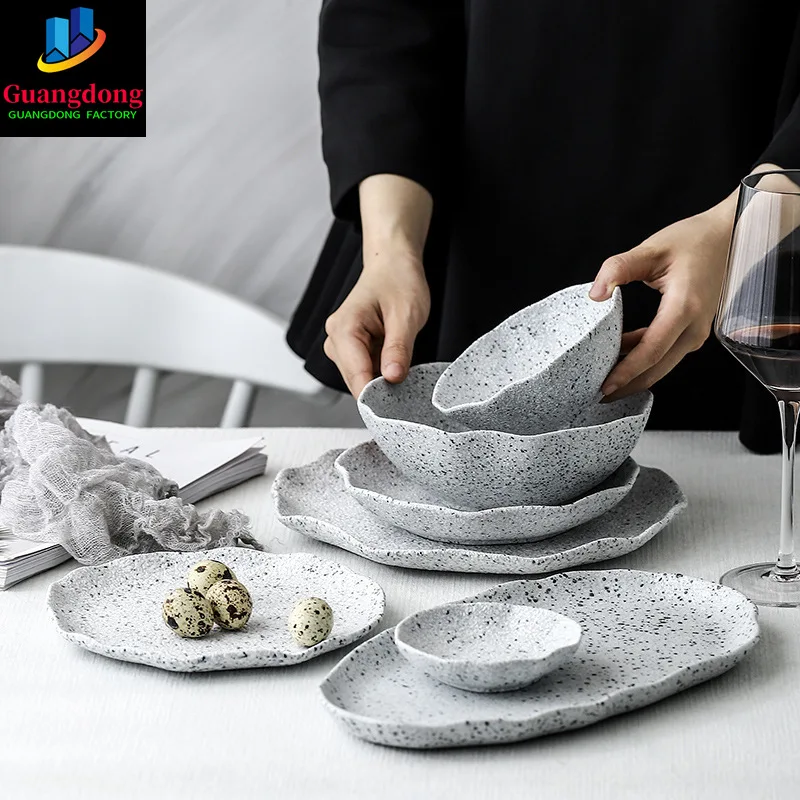 

Stone Dinnerware Dinner Plates and Bowls Set Stoneware Rice Soup Salad Ramen Noodle Bowl Fish Plate Ceramic Crockery