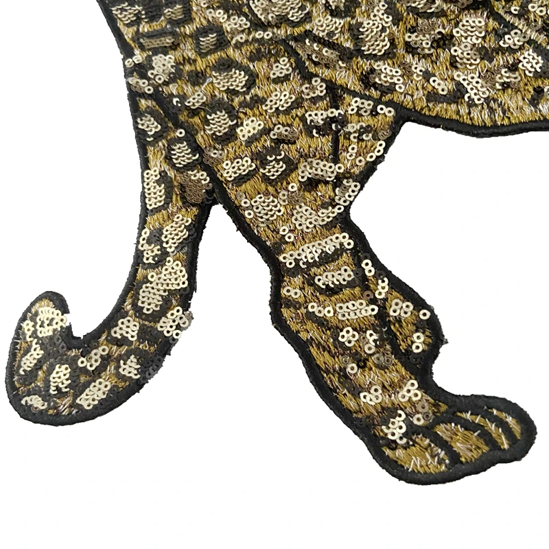 

New Custom Sequins Leopard Patches Sew on Animal Embroidery Appliques for Clothes 1 Piece