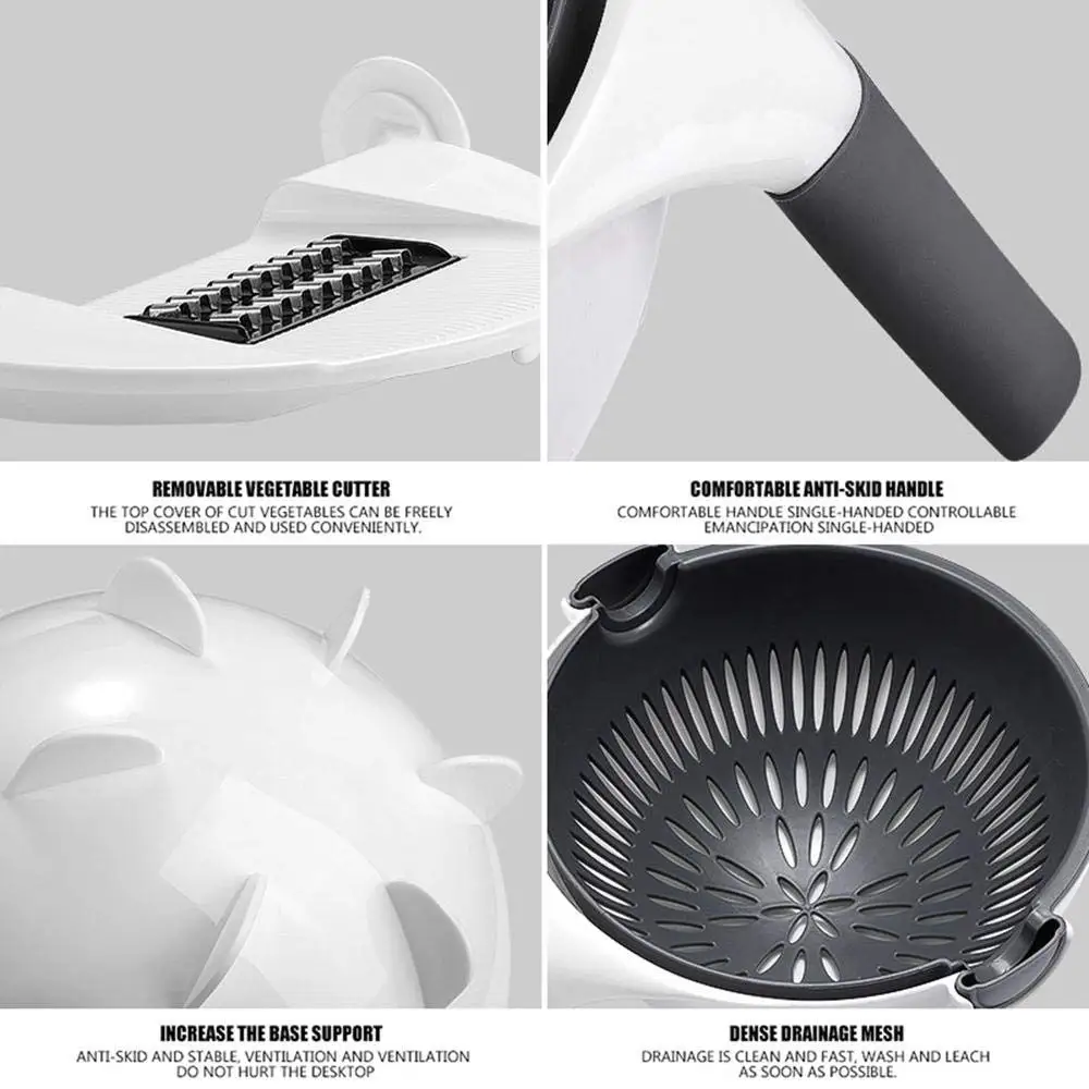 

LMETJMA 9 in 1 Multifunctional Magic Rotate Vegetable Slicer with 2L Drain Basket Veggie Fruit Shredder Grater Slicer KC0291