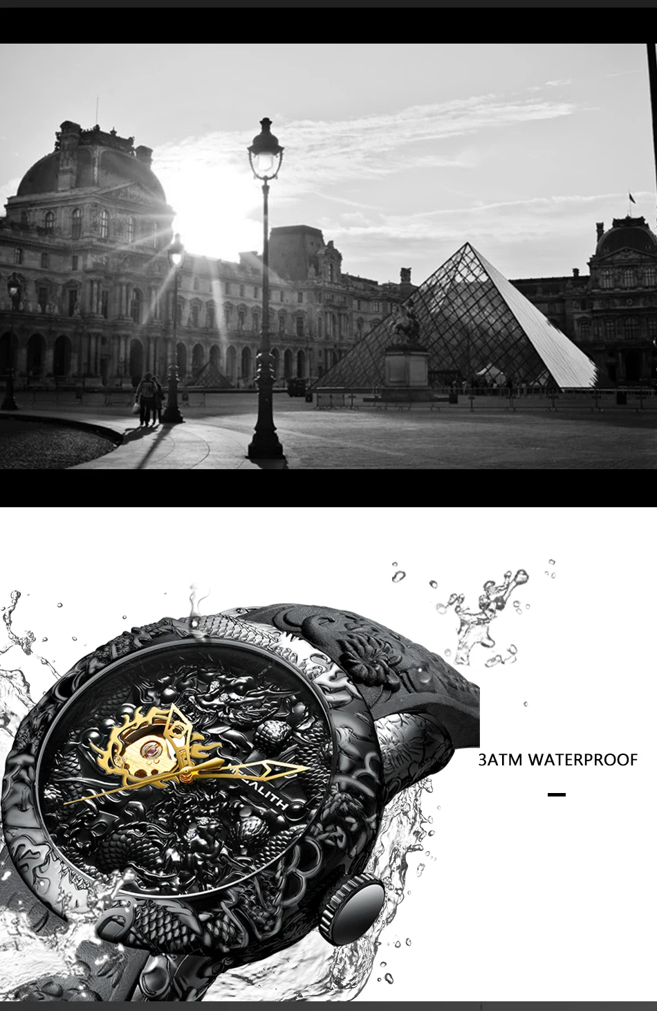 Автоматические механические часы MEGALITH Gold Dragon sculpture для мужчин, водонепроницаемые наручные часы с силиконовым ремешком Relojes Hombre 8041