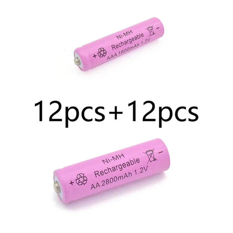 12pcs and 12pcs MJKAA 24/40 шт. AA 1,2 V 2800 мА/ч, металл-гидридных или никель Перезаряжаемые Батарея+ AAA 1,2 v 1600 мА/ч, никель-металл-гидридного Перезаряжаемые батареи - Цвет: 12pcs and 12pcs