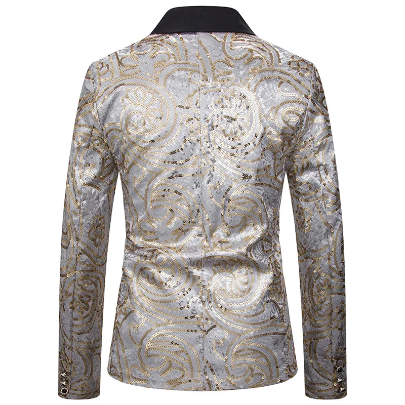 Luxury Glitter Blazer Men Fashion Golden Silver Sequin Single Button Blazer Hombre Nightclub Stage Slim Fit Mens Christmas Suit
