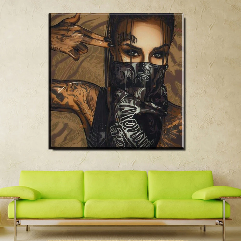 

Modern Painting Picture Street Graffiti Art Girl Portrait Oil Painting Canvas for Home Decor and Wall Art Poster Canvas Painting