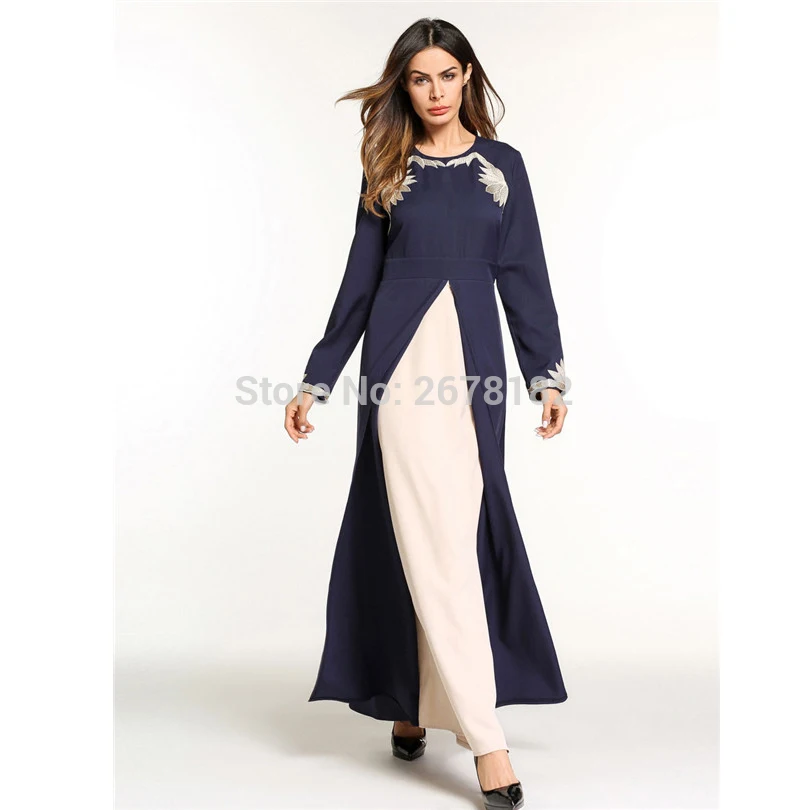 Темно-синие платья с вышитыми цветами Anarkali мусульманское вечернее платье