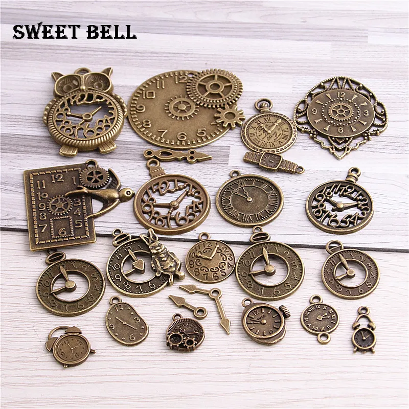 

40pcs Steampunk Clock Charms For Jewelry Making Diy Vintage Metal Zinc Alloy Mixed Clock Pendant Charms New