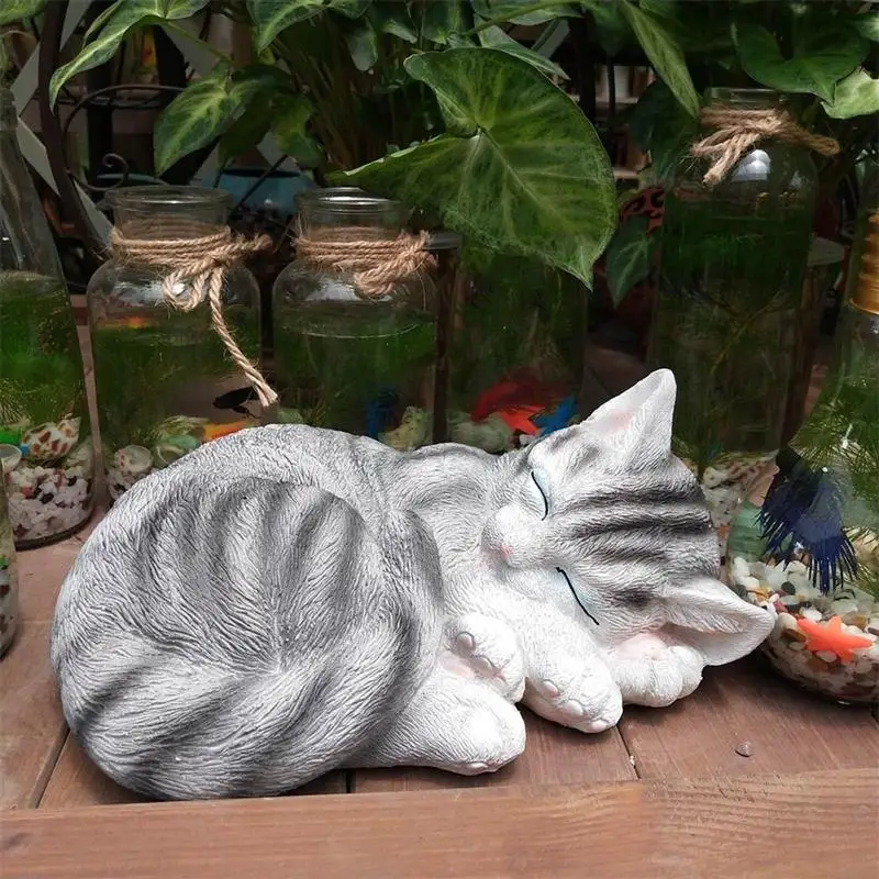 

Garden Sleeping Cat Statue Garden Collection Resin And Stone Decorative Animal Figurine Home Decor Sculpture Outdoor Yard Lawn