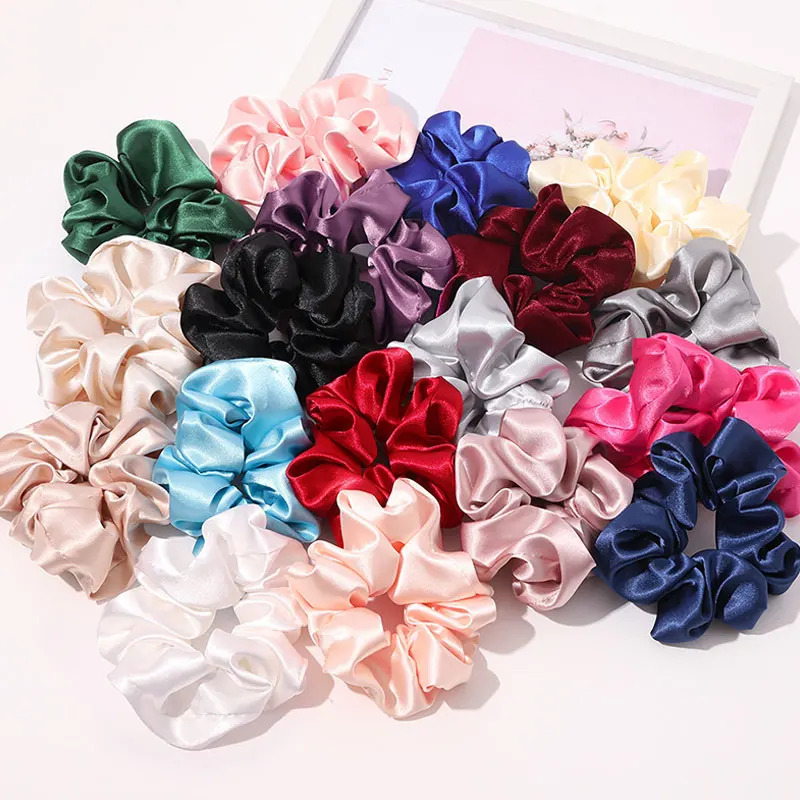 

1pc New Bright Satin Silk Scrunchies Solid Large Elastic Rubber Hair Bands Women Girls Ponytail Holder Hair Rope Accessories Set