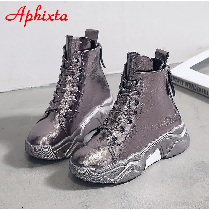 Aphixta/сапоги, увеличивающие рост; обувь на платформе; женские ботильоны на толстой подошве; Водонепроницаемая женская обувь со шнуровкой на молнии сзади